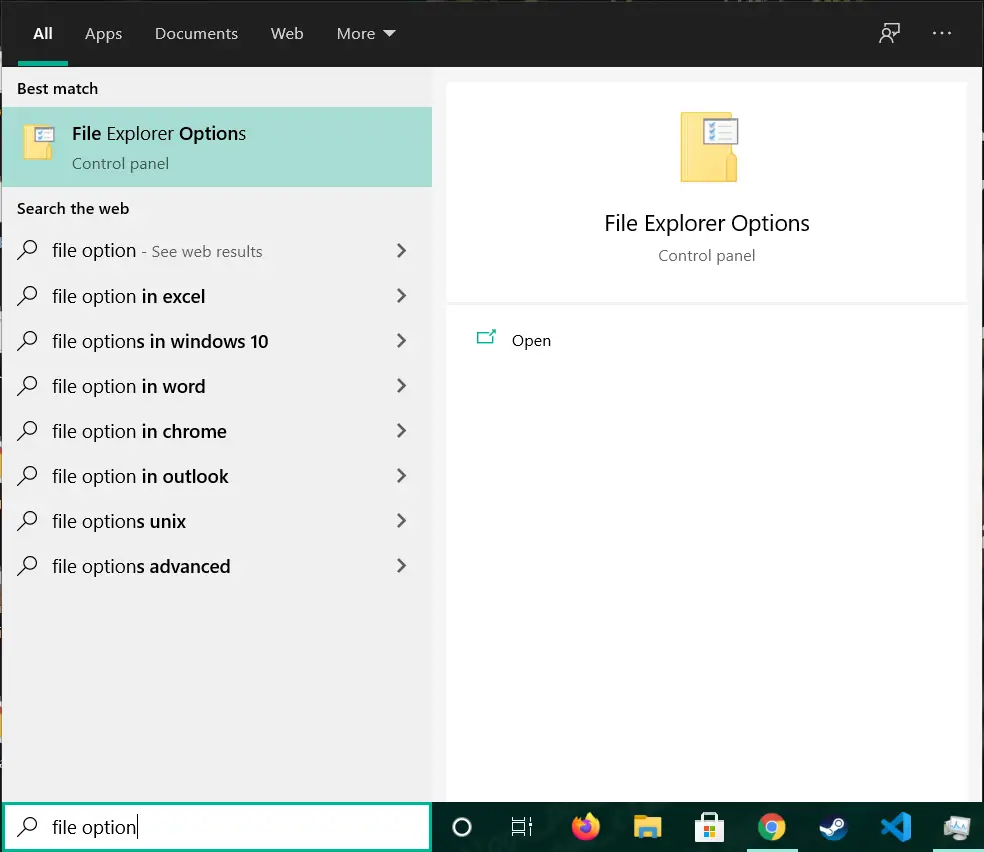 search for file explorer options