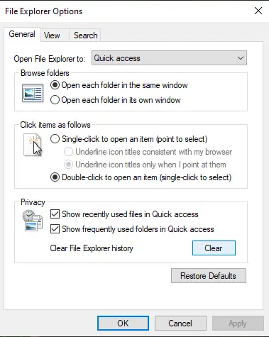 file explorer options