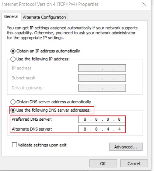 DNS server IP numbers