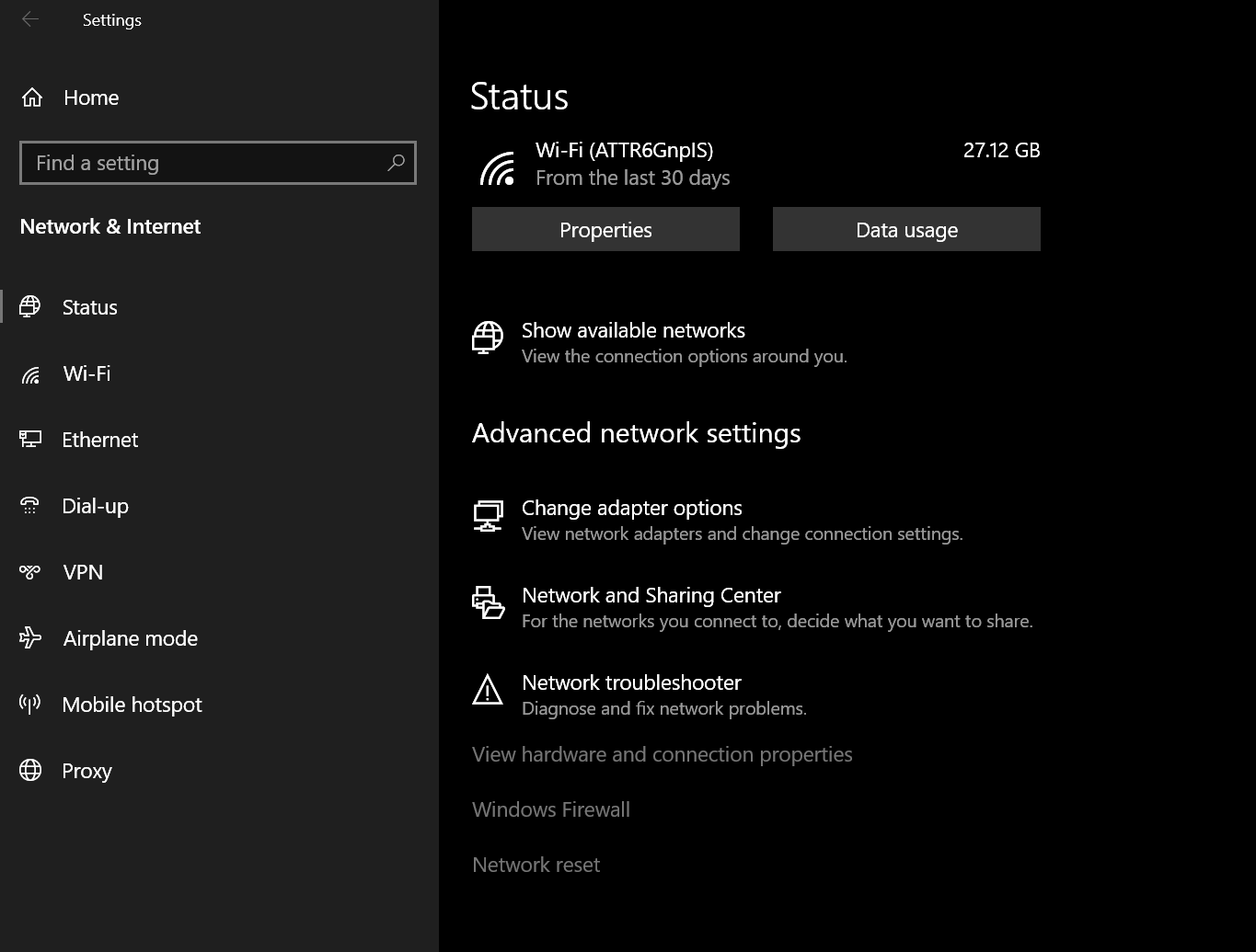 network & internet settings