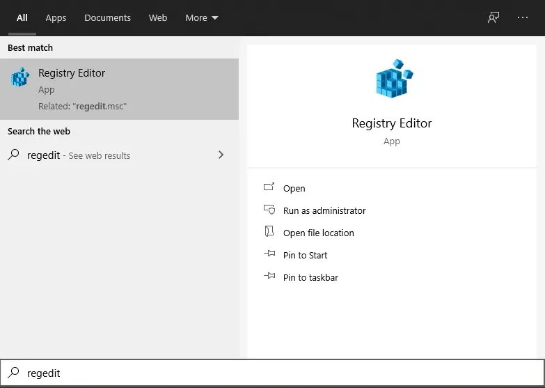 search for regedit