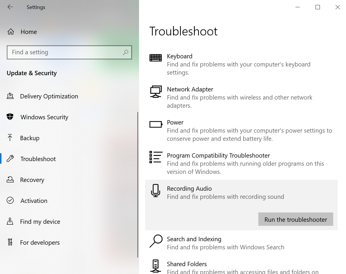 troubleshoot settings