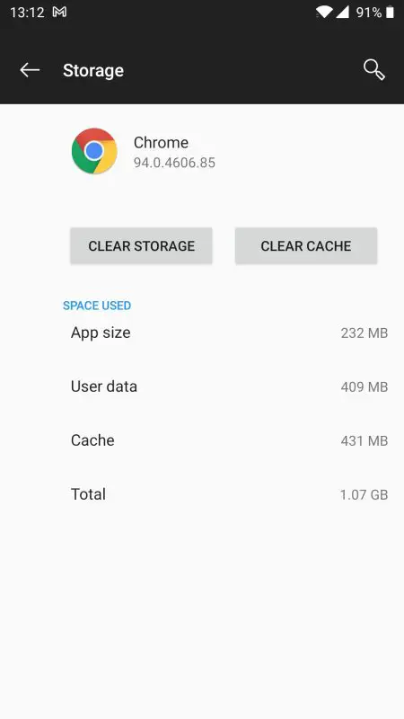 Clear Google Chrome storage and cache on Android to fix the this site can't be reached error.