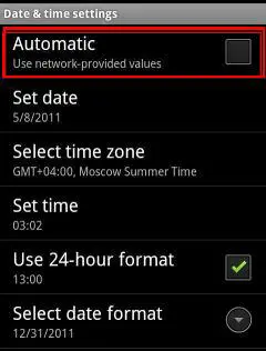 Automatic date and time settings can resolve the internet may not be available error on Andorid