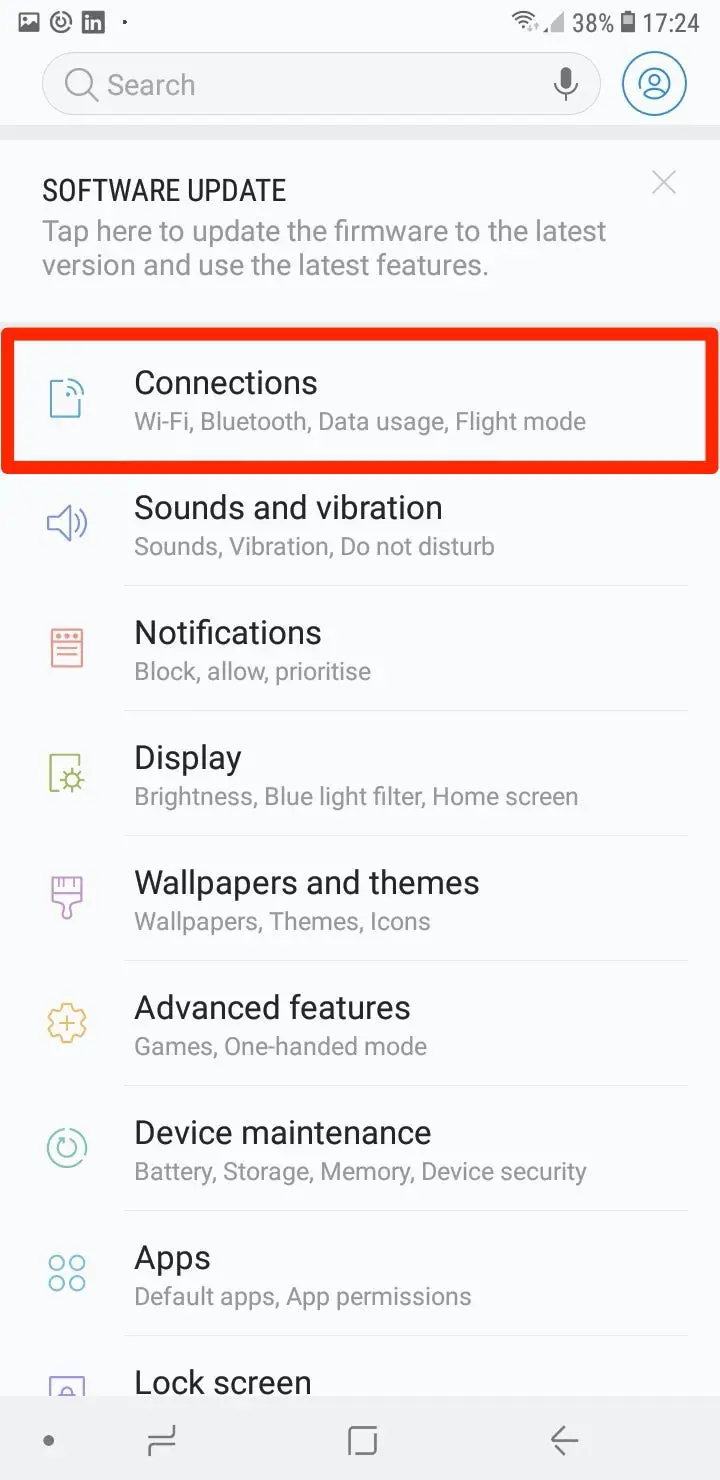 WiFi network connections on Samsung Android device