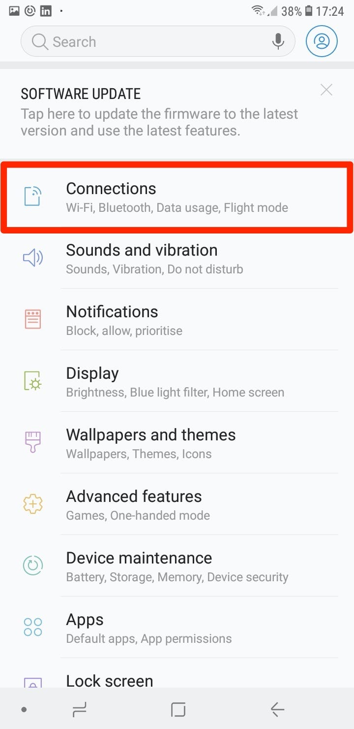 WiFi network connections on Samsung Android device