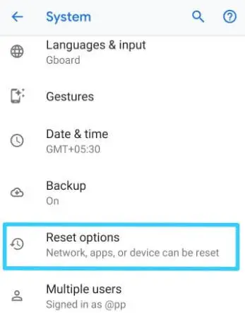 Reset options in Android