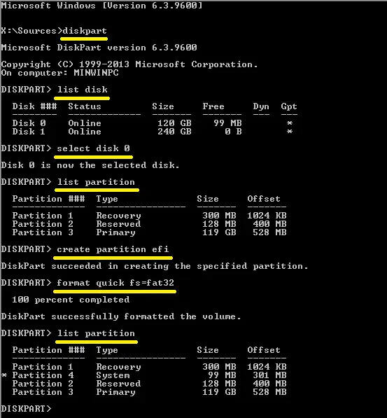 Example of Recreating EFI System Partition