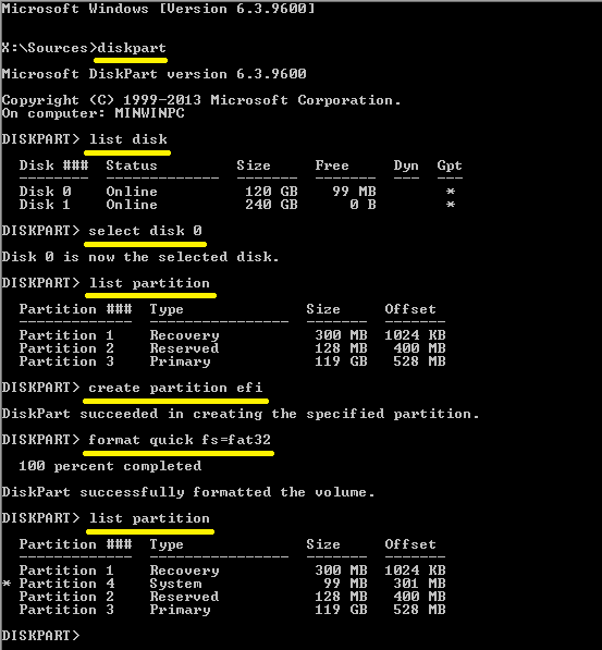 Example of Recreating EFI System Partition