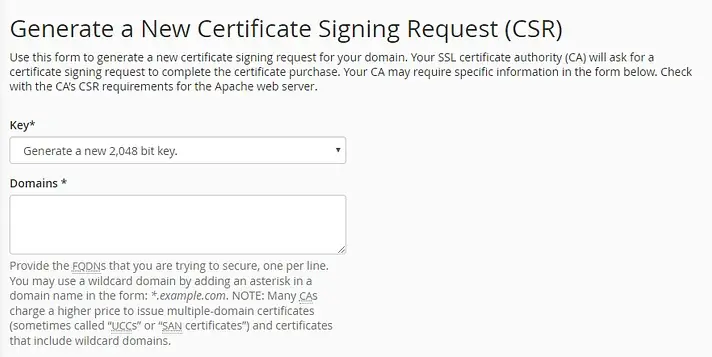 Generate a new certificate signing request