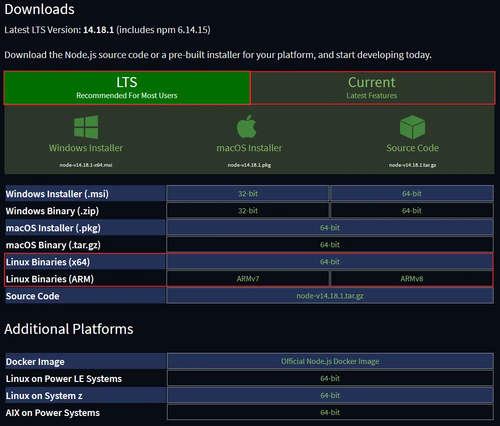 Node Installer - Choose a Linux Binary Package to update Node.js on Linux