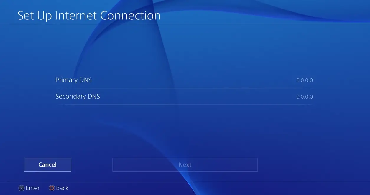 Type in the primary and secondary DNS server settings on PS4
