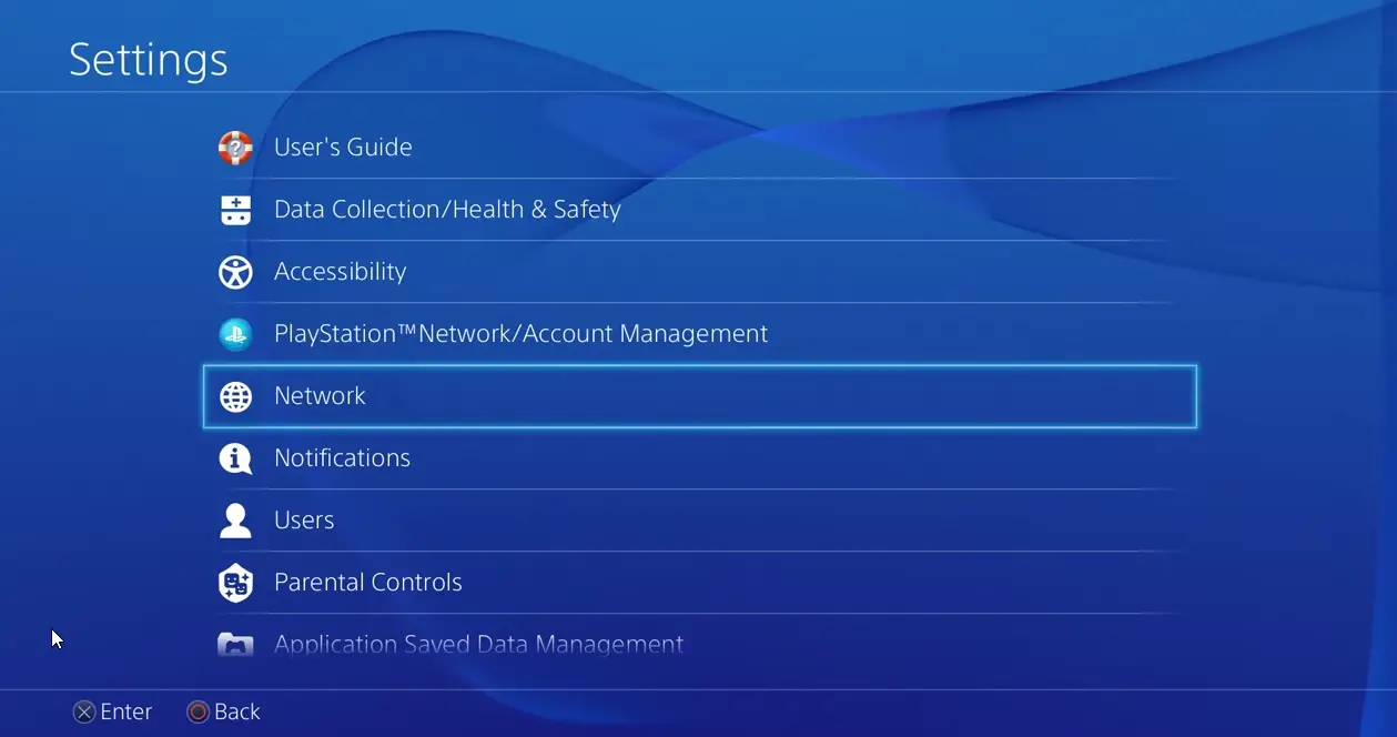 PS4 Network Settings Option