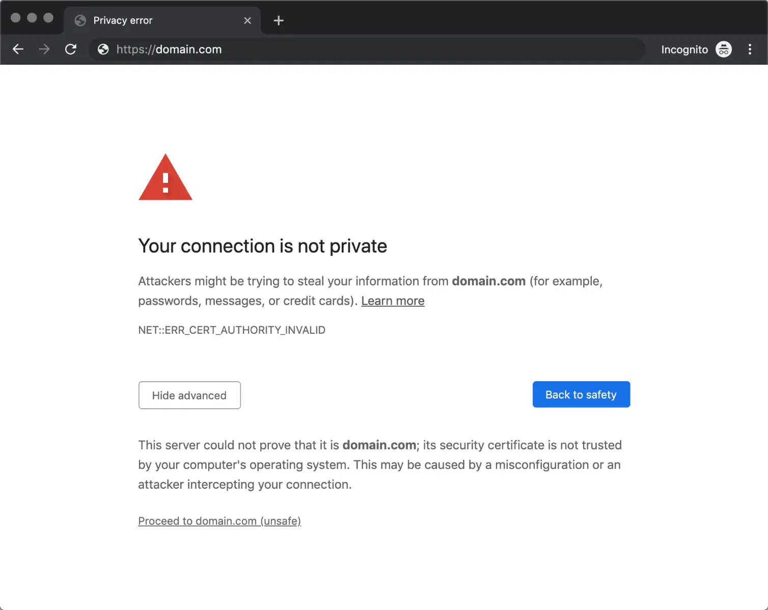 Privacy error, net::err_cert_authority_invalid on Google Chrome