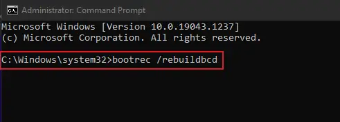 Solution 3 - Bootrec Rebuild BCD First Command 