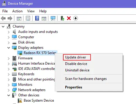 Display Adapters - Update Driver