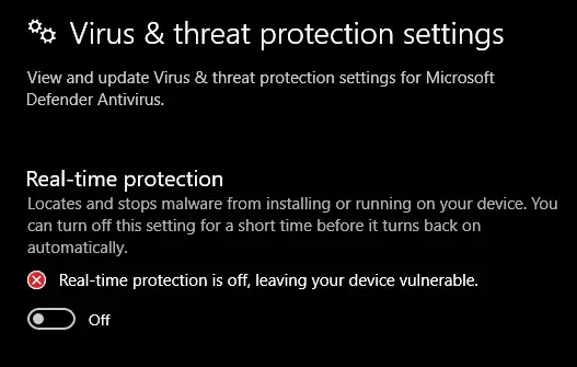 Virus & threat protection settings