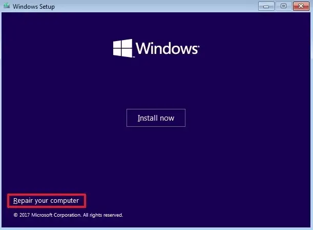 Windows Repair Your Computer Link - Windows Media Installation Disc