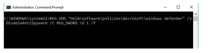 Disable Windows Defender and Antimalware Service Executable (MsMpEng.exe) using the command prompt