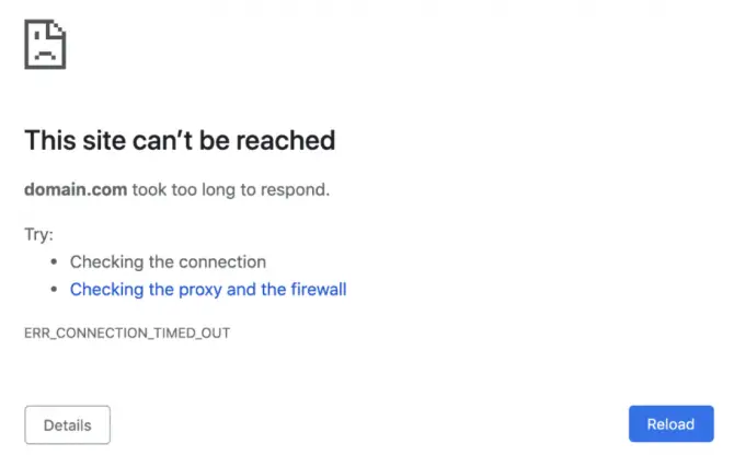 ERR_CONNECTION_TIMED_OUT error message in Google Chrome