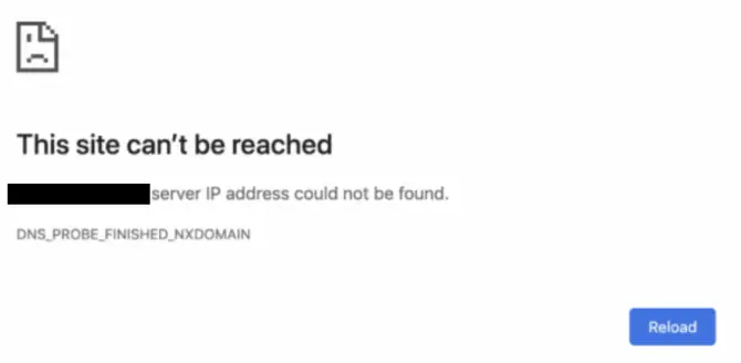Server IP address could not be found error message in Google Chrome