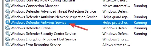 When you stop the Windows Defender Antivirus Service you also disable Antimalware Service Executable (MsMpEng.exe)