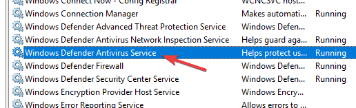 When you stop the Windows Defender Antivirus Service you also disable Antimalware Service Executable (MsMpEng.exe)