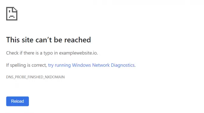 This site can't be reached Google Chrome error message