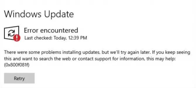 0x800f081f error message during Windows update