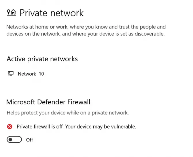 Disable Windows Defender Firewall