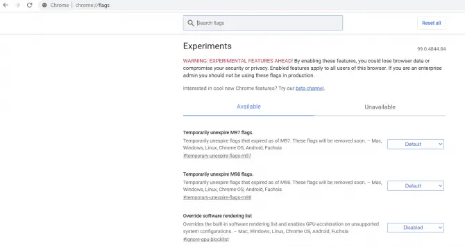 Google Chrome Experiments screen