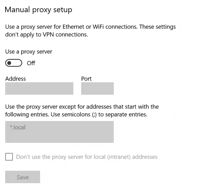 Turn off the use of proxy servers
