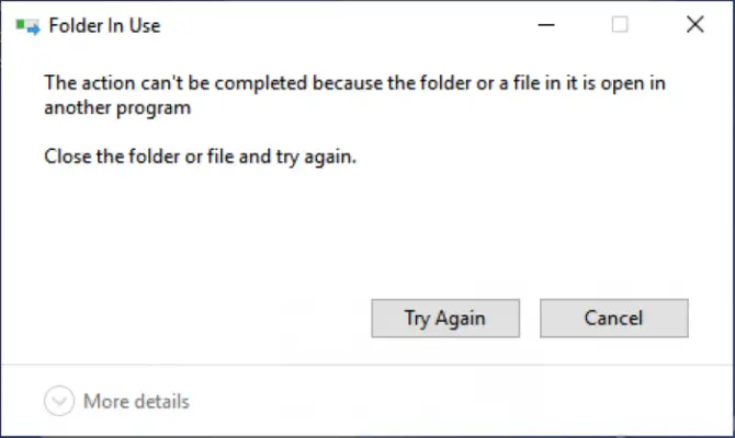 action can't be completed because file is open in system