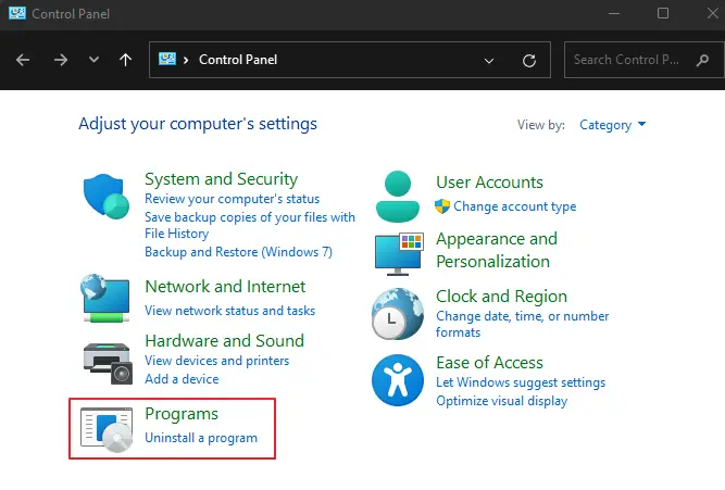 Control Panel - Uninstall Programs