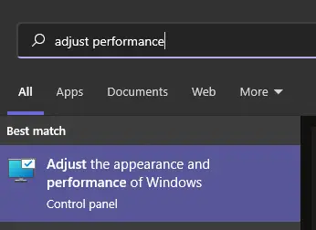 Disbale Visual Effects - Adjust Performance