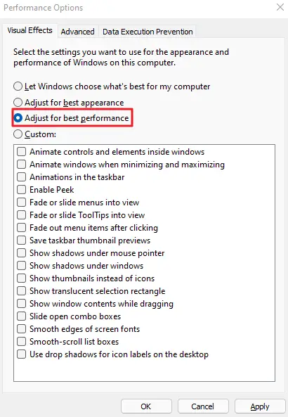 Adjust visual effects for best performance to fix Zoom freezing