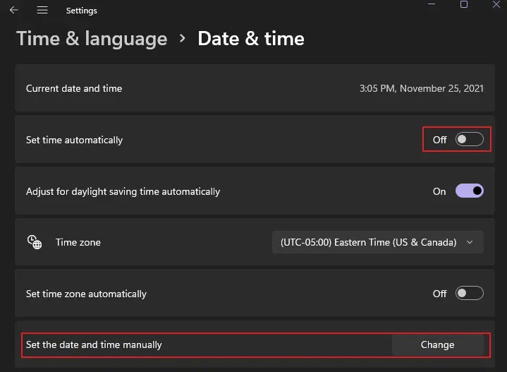 Date and Time - Change Manually