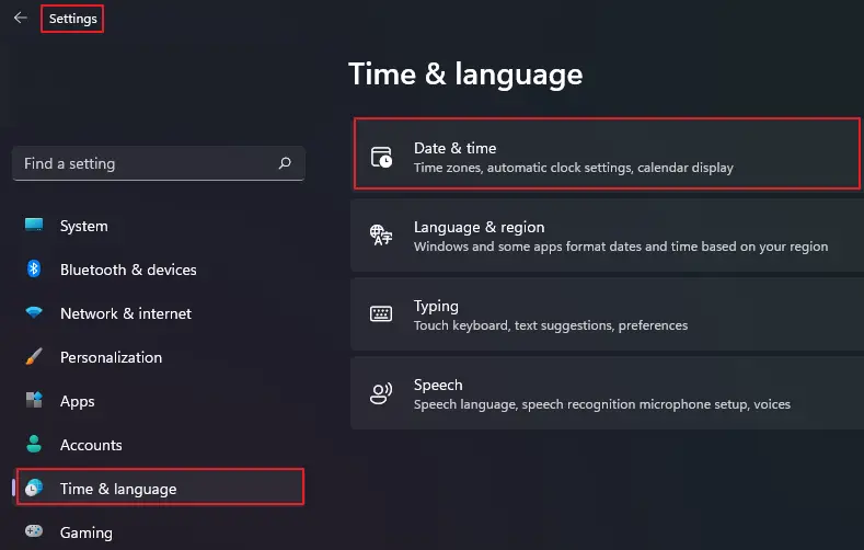 Date and Time in Settings