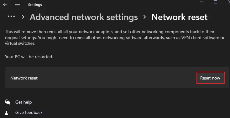 Network Reset Button