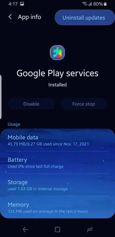 Google Play Services - Uninstall Updates