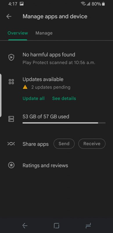 Google Play Store - Updates Available Under Overview