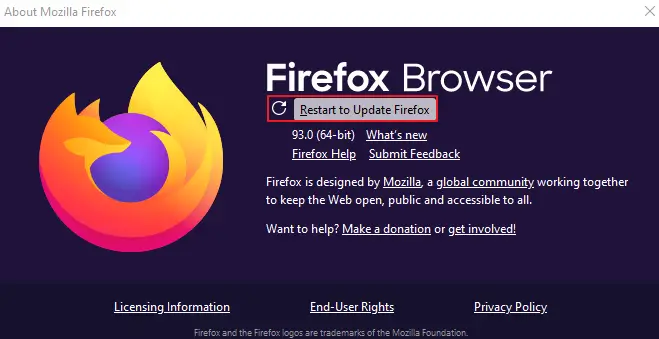Restart Firefox to Apply Update