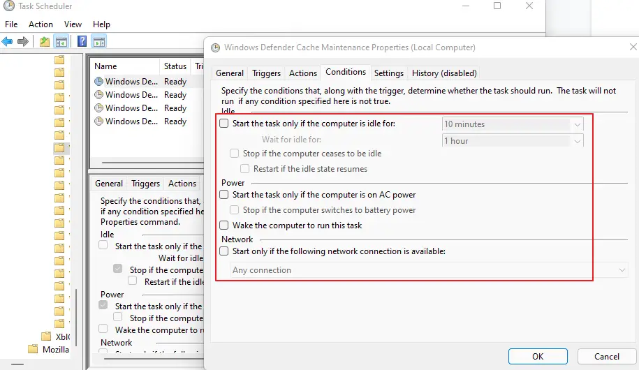 Windows Defender - Reschedule Scan - Turn Off All Under Conditions