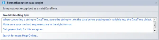 String was not recognized as a valid DateTime error message