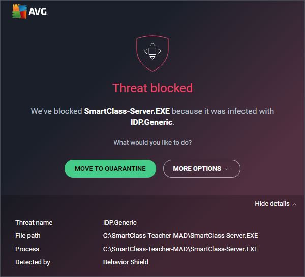 IDP.Generic threat detected by AVG antivirus