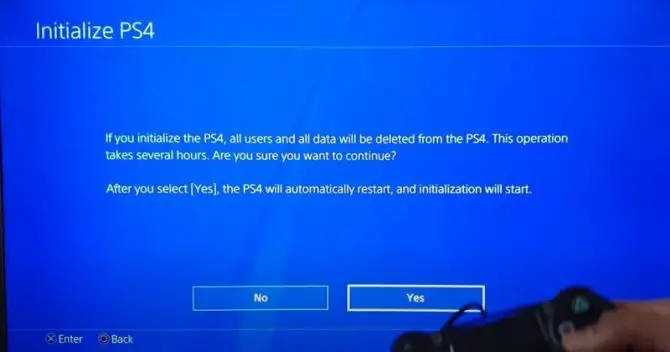 Confirm that the initialization will delete all data from the PS4 console.