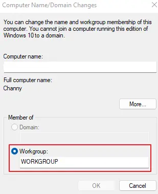 Assign computer to Workgroup