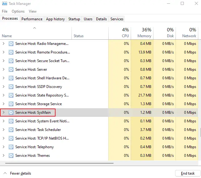 You can check Service Host Sysmain high disk usage in the Task Manager
