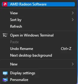 AMD Radeon Software menu item on Windows