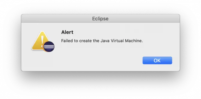Eclipse failed to create Java Virtual Machine on macOS